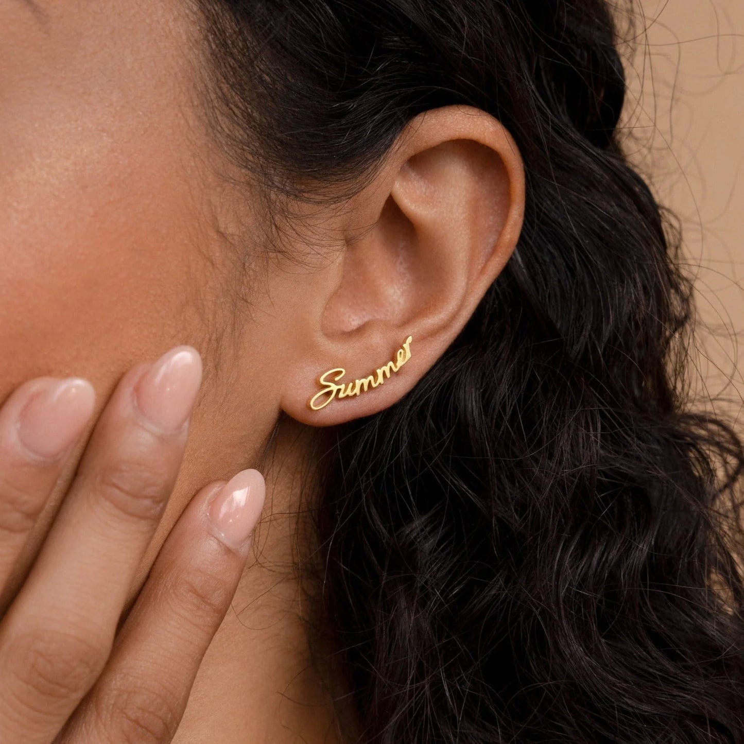 Personalized Name Stud Earrings – Custom Gold Script