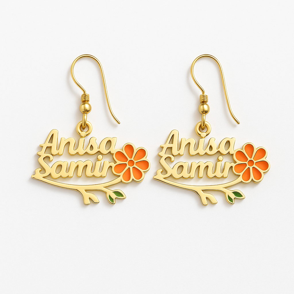 Personalized Floral Couple Name Earrings 🌸