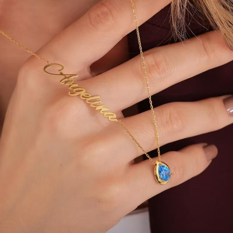 Personalized Name Necklace with Evil Eye Pendant – 22K Gold & 925 Silver Coated