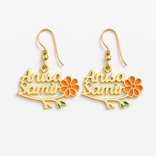 Personalized Floral Couple Name Earrings 🌸
